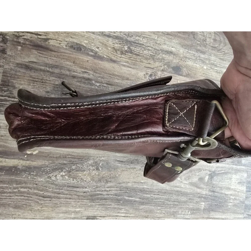 What Daisy Did Recycled Leather Messenger Bag Dark Brown Flap Crossbody Shoulder